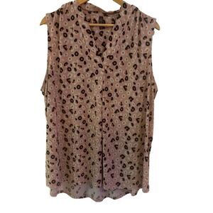 Massini plus size 2X sleeveless pink leopard print pleated shoulder womens blous